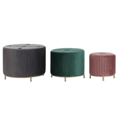 Reposapies Set 3 Poliester Mdf 60X60X45 Terciopelo MB206632