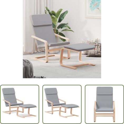 Reposapiés -  Sillón de relax con taburete tela gris claro