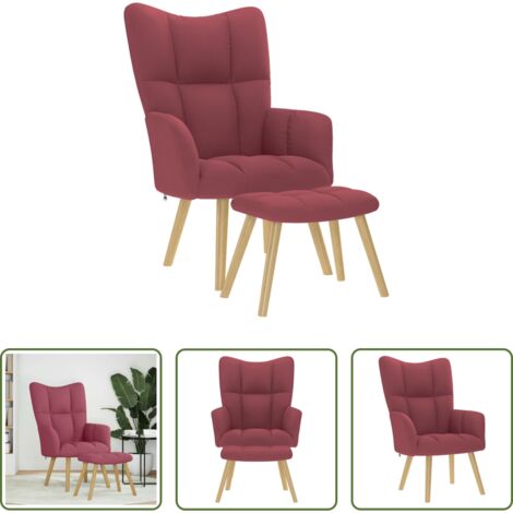 Reposapiés -  Sillón de relax con taburete tela rojo tinto