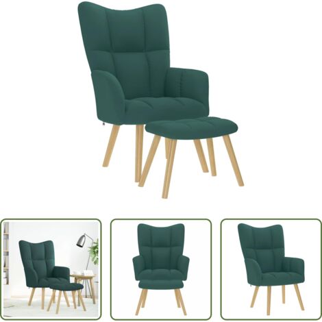 Reposapiés -  Sillón de relax con taburete tela verde oscuro