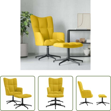 Reposapiés -  Sillón de relax con taburete terciopelo amarillo mostaza