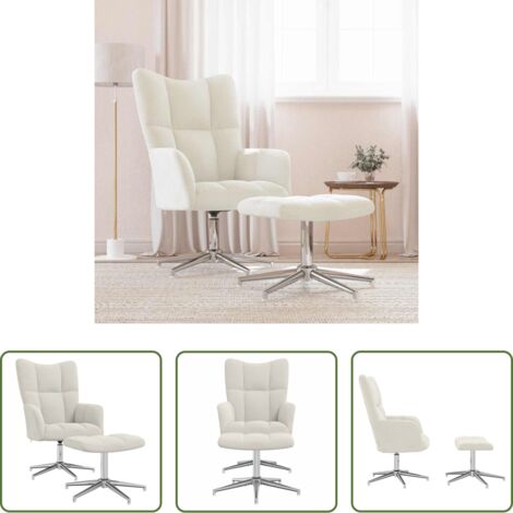 Reposapiés -  Sillón de relax con taburete terciopelo blanco crema