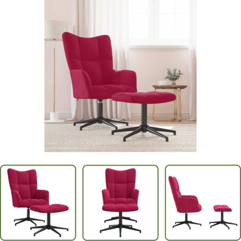 Reposapiés -  Sillón de relax con taburete terciopelo rojo tinto