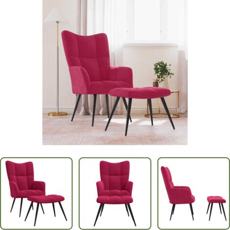 Reposapiés -  Sillón de relax con taburete terciopelo rojo tinto