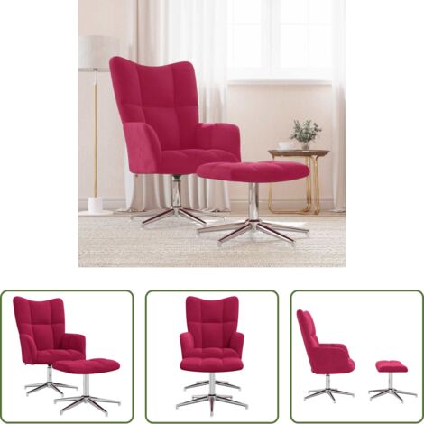Reposapiés -  Sillón de relax con taburete terciopelo rojo tinto