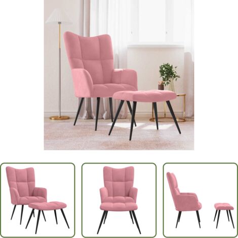 Reposapiés -  Sillón de relax con taburete terciopelo rosa