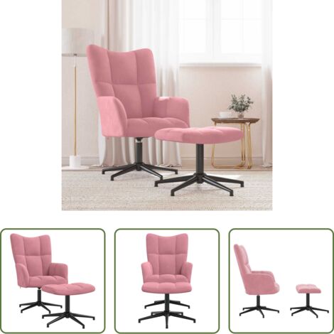 Reposapiés -  Sillón de relax con taburete terciopelo rosa