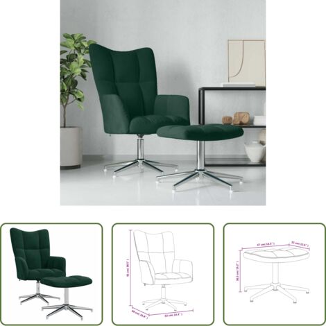 Reposapiés -  Sillón de relax con taburete terciopelo verde oscuro