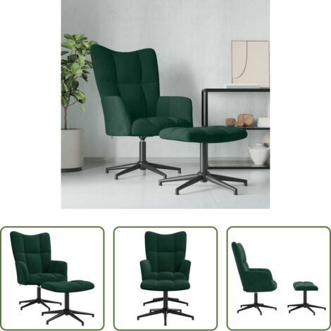 Reposapiés -  Sillón de relax con taburete terciopelo verde oscuro