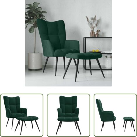 Reposapiés -  Sillón de relax con taburete terciopelo verde oscuro