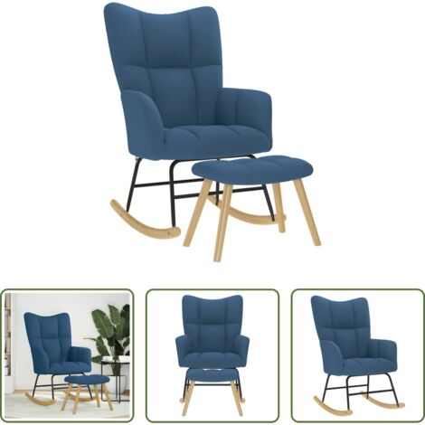 Reposapiés -  Sillón mecedora con taburete tela azul