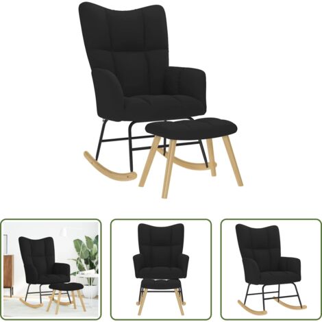 Reposapiés -  Sillón mecedora con taburete tela negro