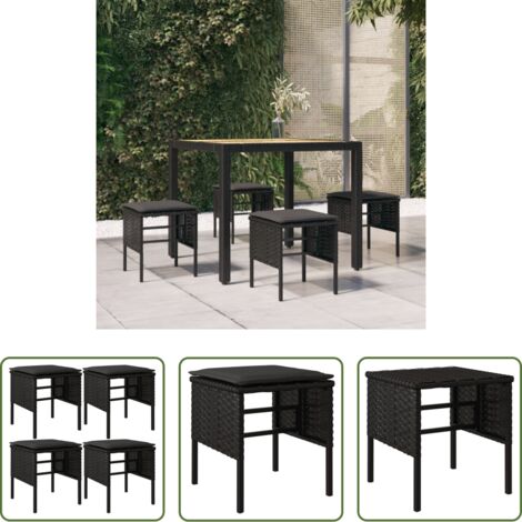 Reposapiés -  Taburetes de jardín 4 uds con cojines ratán sintético negro