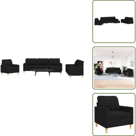 Reposapiés - vidaXL Juego de sofá 4 piezas con reposapiés y cojines tela negro - Sofá con almohadas