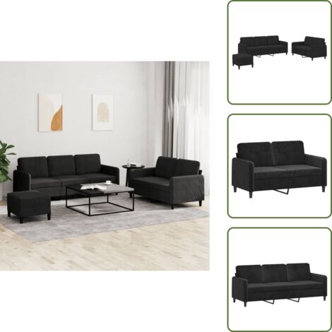 Reposapiés - vidaXL Juego de sofás 3 piezas terciopelo negro - Terciopelo