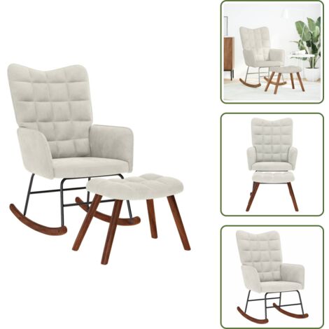 Reposapiés - vidaXL Mecedora con taburete de terciopelo color crema - Asiento