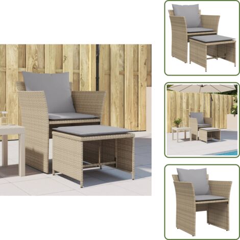 Reposapiés - vidaXL Sillón de jardín con reposapiés ratán sintético beige - Cojín de asiento