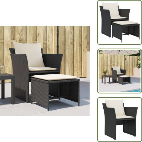Reposapiés - vidaXL Sillón de jardín con reposapiés ratán sintético negro - Cojín de asiento