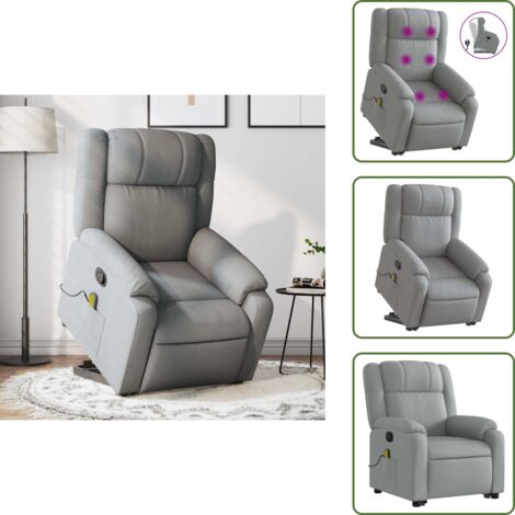 Reposapiés - vidaXL Sillón de masaje reclinable de pie de tela gris claro - Masaje de vibración