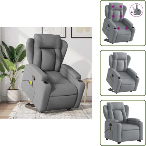 Reposapiés - vidaXL Sillón de masaje reclinable de pie de tela gris claro - Respaldo