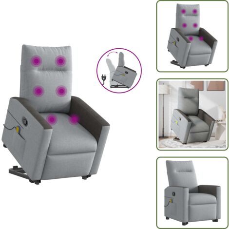 Reposapiés - vidaXL Sillón de masaje reclinable de pie de tela gris claro - Respaldo