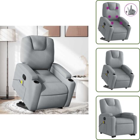 Reposapiés - vidaXL Sillón de masaje reclinable de pie de tela gris claro - Respaldo