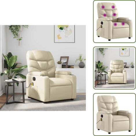 Reposapiés - vidaXL Sillón reclinable de masaje cuero sintético crema - Vibración