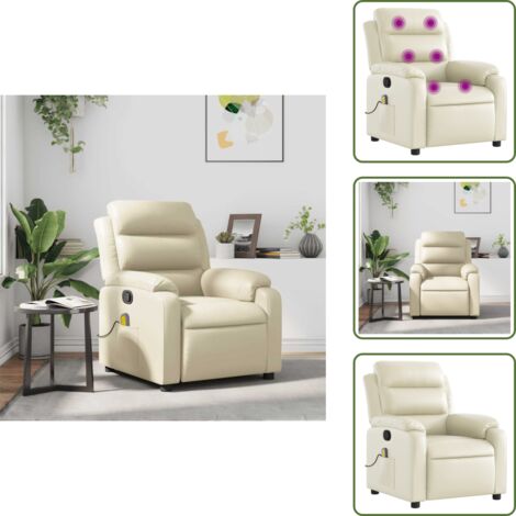 Reposapiés - vidaXL Sillón reclinable de masaje cuero sintético crema - Vibración