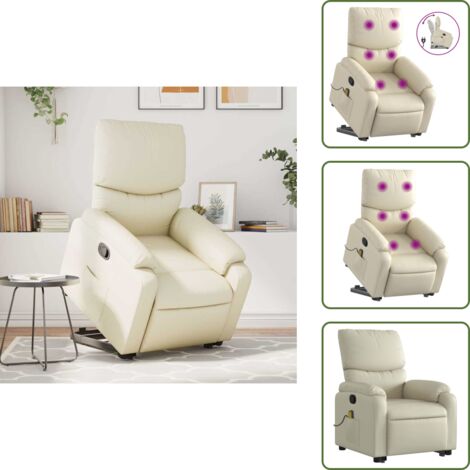 Reposapiés - vidaXL Sillón reclinable de masaje de pie cuero artificial color crema - Masaje de vibración