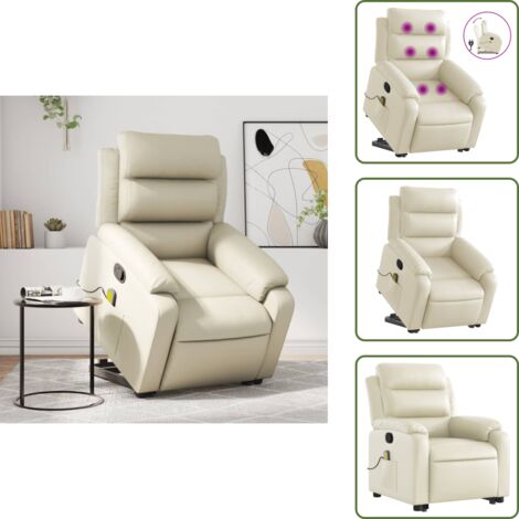 Reposapiés - vidaXL Sillón reclinable de masaje de pie cuero artificial color crema - Masaje de vibración
