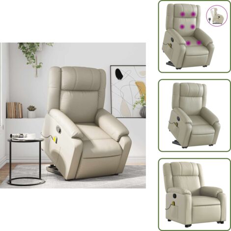 Reposapiés - vidaXL Sillón reclinable de masaje de pie cuero artificial color crema - Respaldo