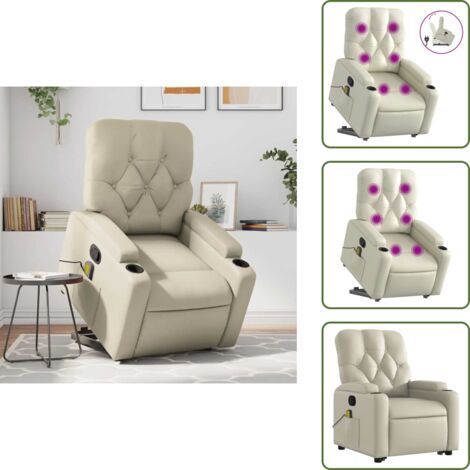 Reposapiés - vidaXL Sillón reclinable de masaje de pie cuero artificial color crema - Respaldo