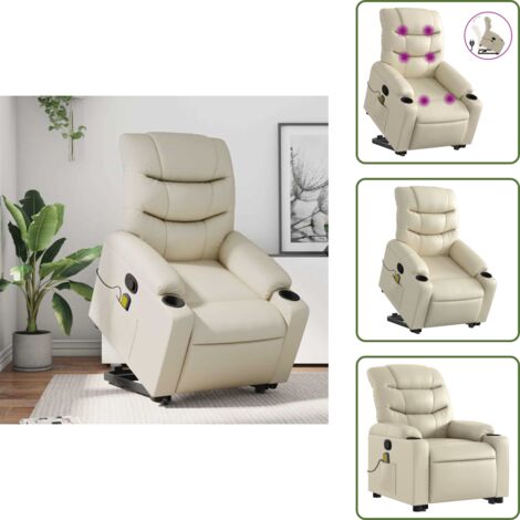 Reposapiés - vidaXL Sillón reclinable de masaje de pie cuero artificial color crema - Respaldo