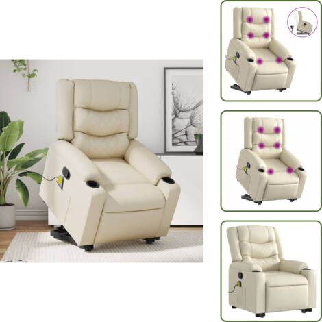 Reposapiés - vidaXL Sillón reclinable de masaje de pie cuero artificial color crema - Respaldo