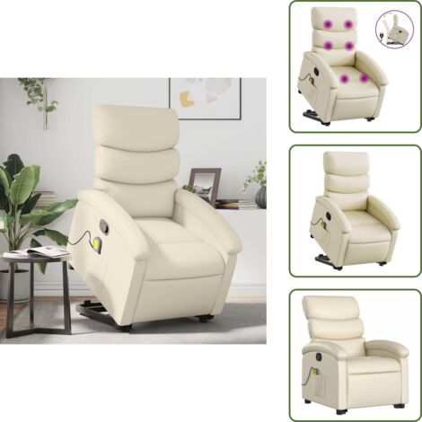 Reposapiés - vidaXL Sillón reclinable de masaje de pie cuero artificial color crema - Respaldo