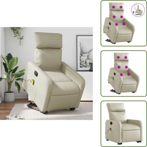 Reposapiés - vidaXL Sillón reclinable de masaje de pie cuero artificial color crema - Respaldo