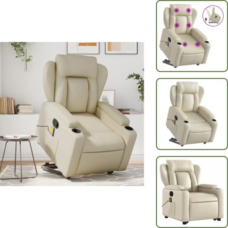Reposapiés - vidaXL Sillón reclinable de masaje de pie cuero artificial color crema - Respaldo