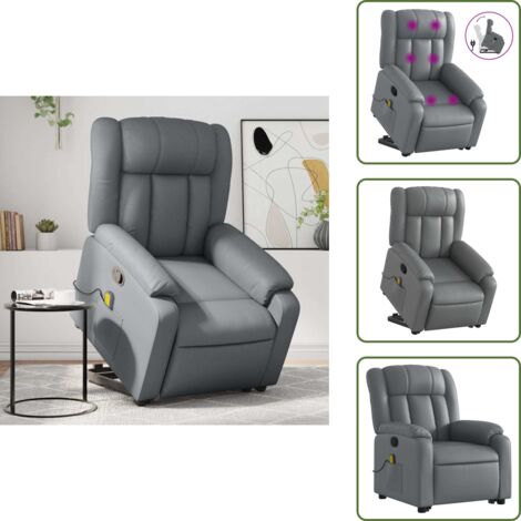 Reposapiés - vidaXL Sillón reclinable de masaje de pie cuero artificial gris - Masaje de vibración