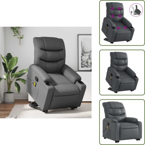 Reposapiés - vidaXL Sillón reclinable de masaje de pie cuero artificial gris - Respaldo