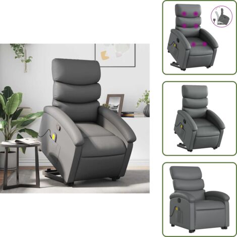 Reposapiés - vidaXL Sillón reclinable de masaje de pie cuero artificial gris - Respaldo