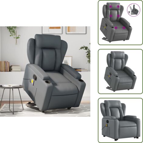 Reposapiés - vidaXL Sillón reclinable de masaje de pie cuero artificial gris - Respaldo