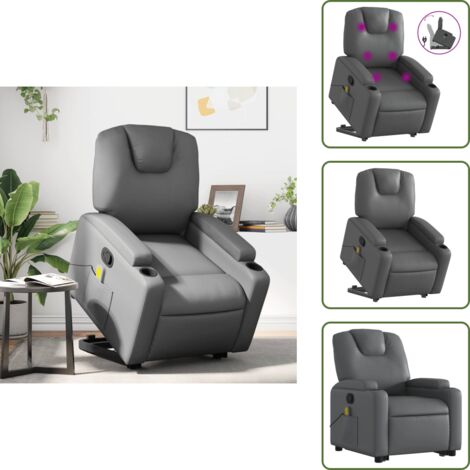 Reposapiés - vidaXL Sillón reclinable de masaje de pie cuero artificial gris - Respaldo