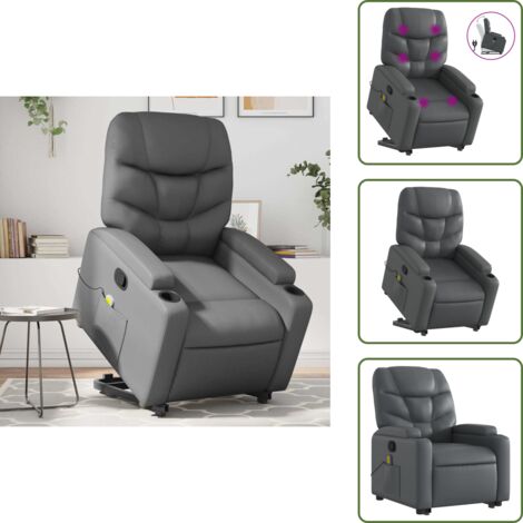 Reposapiés - vidaXL Sillón reclinable de masaje de pie cuero artificial gris - Respaldo