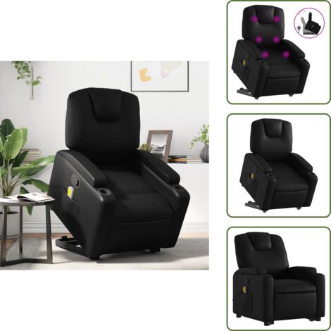 Reposapiés - vidaXL Sillón reclinable de masaje de pie cuero artificial negro - Respaldo