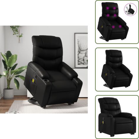 Reposapiés - vidaXL Sillón reclinable de masaje de pie cuero artificial negro - Respaldo