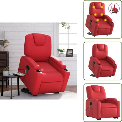 Reposapiés - vidaXL Sillón reclinable de masaje de pie cuero artificial rojo - Respaldo