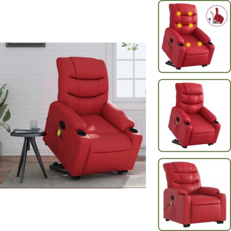 Reposapiés - vidaXL Sillón reclinable de masaje de pie cuero artificial rojo - Respaldo