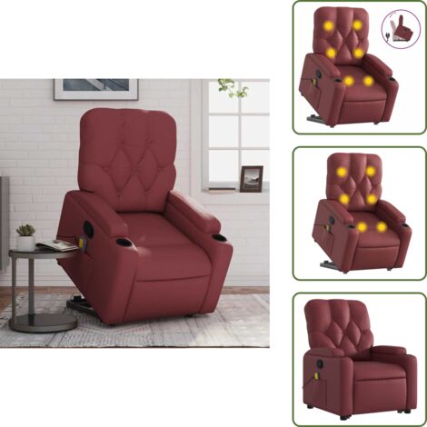 Reposapiés - vidaXL Sillón reclinable de masaje de pie cuero artificial rojo tinto - Masaje de vibración