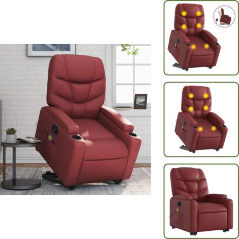 Reposapiés - vidaXL Sillón reclinable de masaje de pie cuero artificial rojo tinto - Masaje de vibración