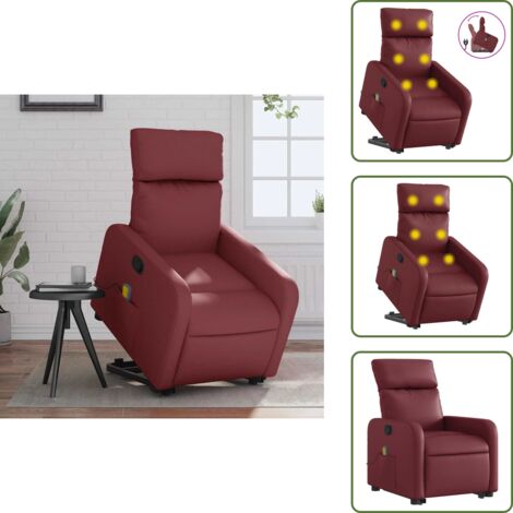 Reposapiés - vidaXL Sillón reclinable de masaje de pie cuero artificial rojo tinto - Respaldo